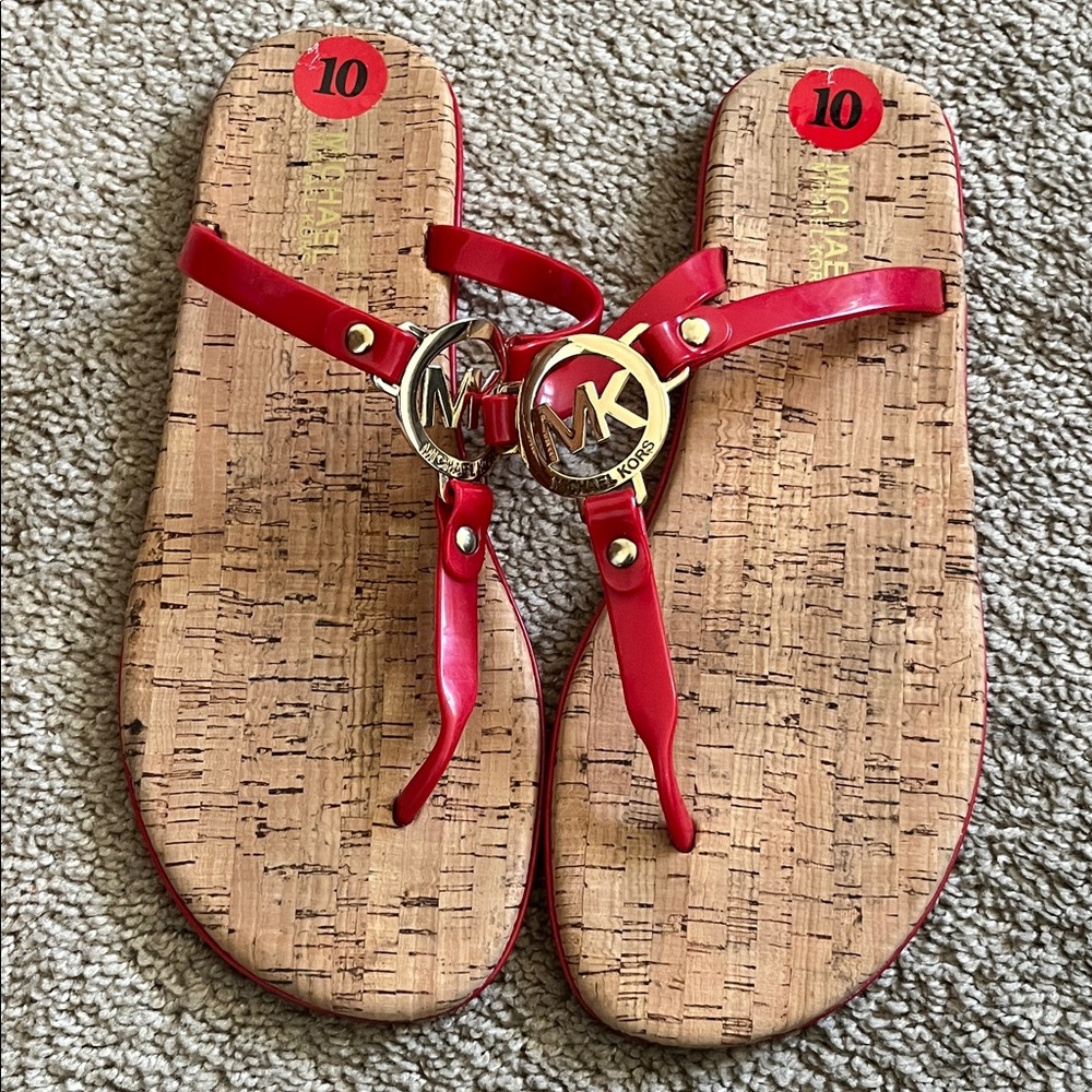 Michael Kors Red Cork Thong Sandals